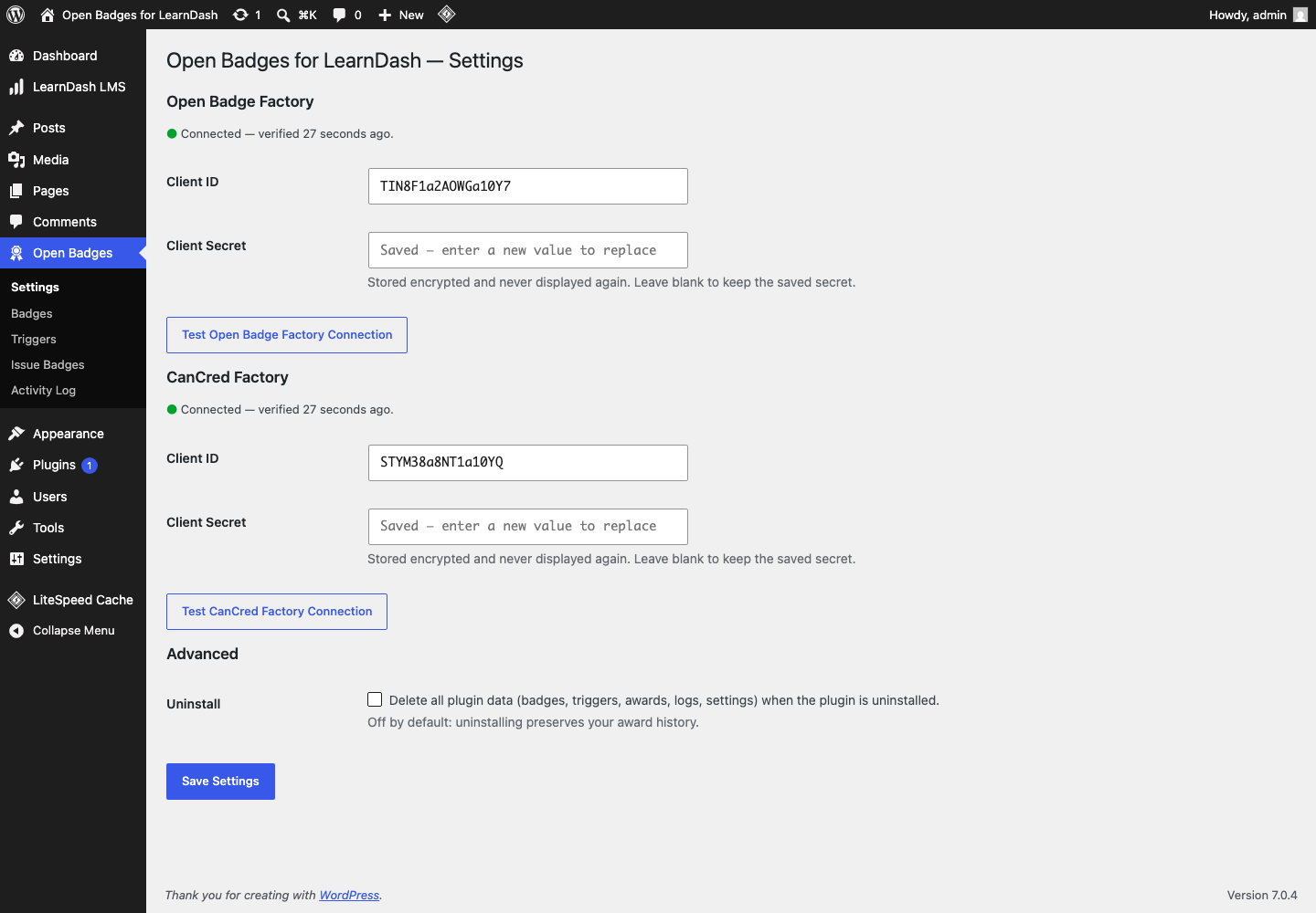 Settings screen with both providers connected